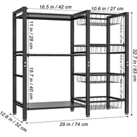 Three Shelf Kitchen Storage Rack With Steel Mesh Baskets