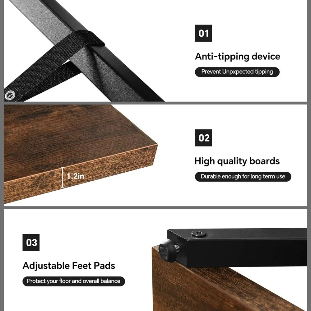 5 Tier Bookshelf, Display Bookshelf with 30mmThickened Board, 47.2 Inch Straight Wide Bookcase with Metal Frame and Woode