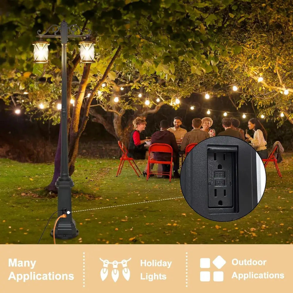 Dusk to Outdoor Lamp Post Lights with Outlet,Double-armhouse Street Light ixture,Black Pole Exterior Lights, Waterproo Lantern O