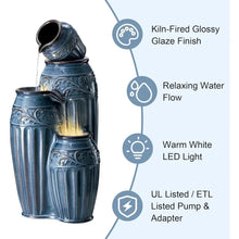 Large Outdoor Ceramic Fountain with LED Lights featuring a kiln-fired glossy glaze finish and relaxing water flow.