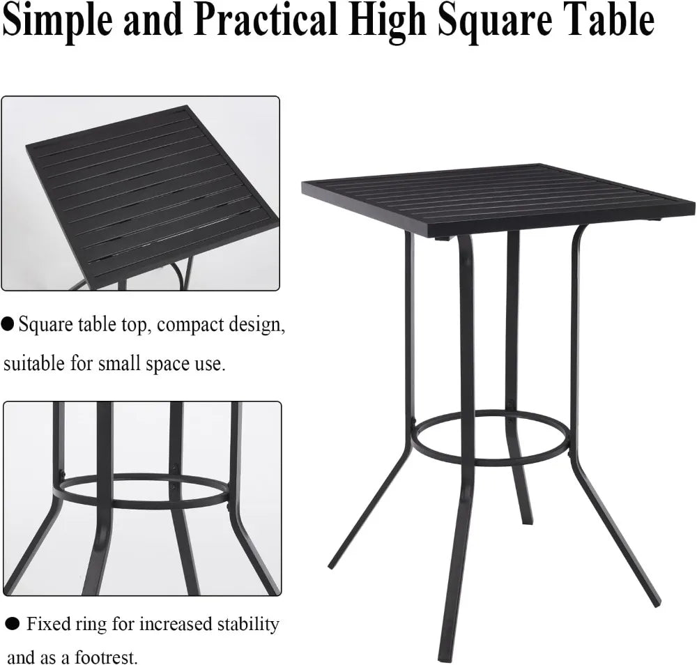 Outdoor Patio Bar Set with Cushions, Wicker Counter Height Stools and High Table, Khaki