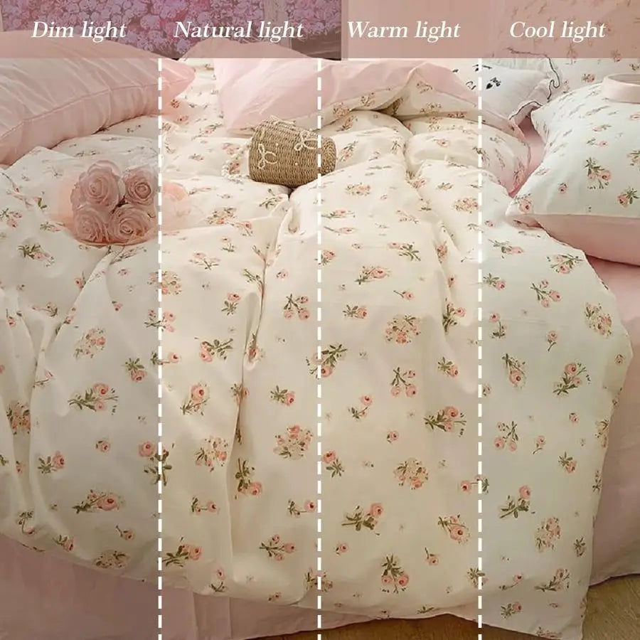 Duvet Cover Set Queen Size,Pink Floral Flowers Bedding Duvet Cover Queen with Zipper Closure,Reversible Comforter Duvet Cover an