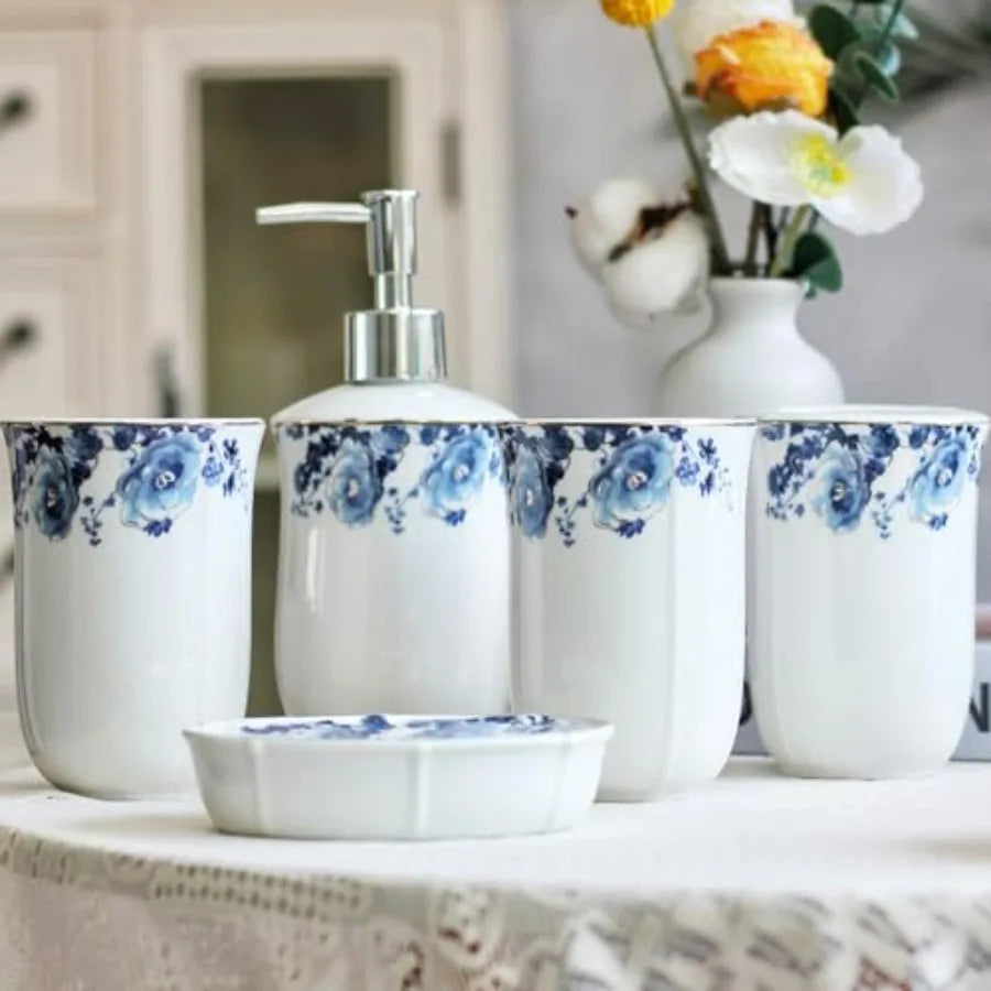 Bathroom Accessories Set 5-Piece Ceramic Bathroom Accessory Set Includes Soap Dispenser Toothbrush Cup Toothbrush Holder Soap D