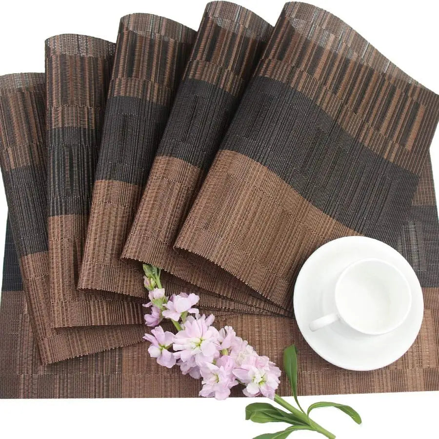 Vinyl Placemats Set of 12 Washable Durable Kitchen Table Mats Easy to Clean Plastic Placemats for Dining Table Brown