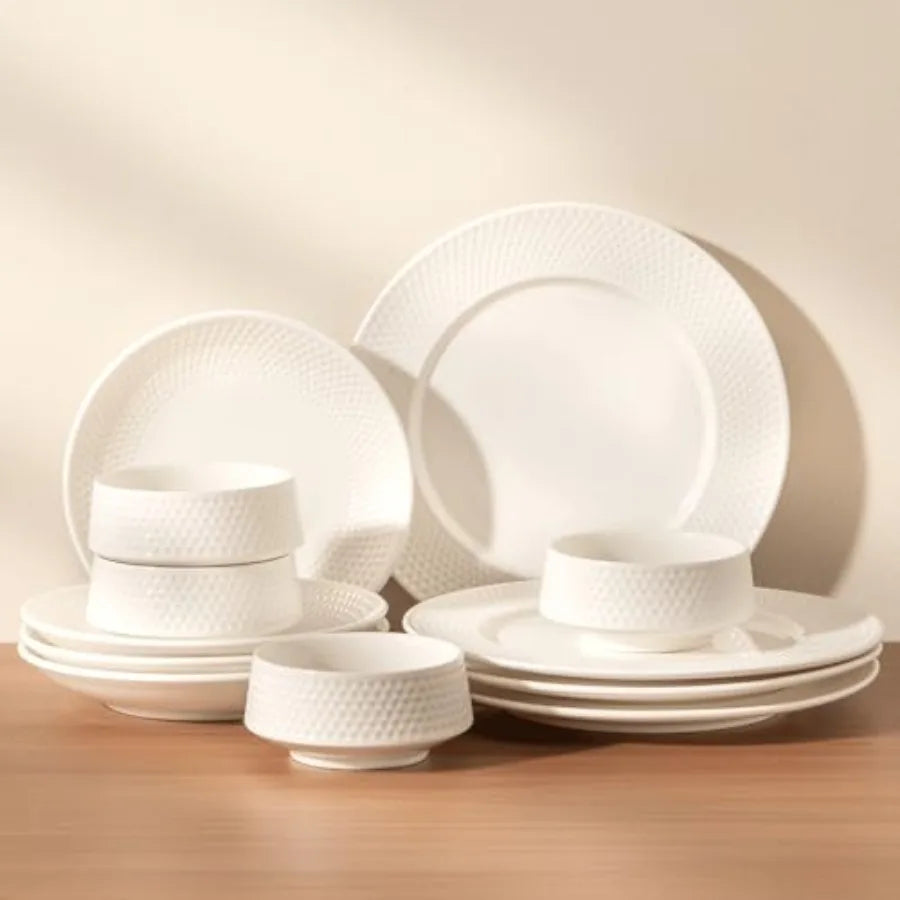 Dinnerware sets plates and bowls sets modern platesCeramic Dinnerware Sets 12 Pieces Porcelain Lightweight Plates Scratch Resis