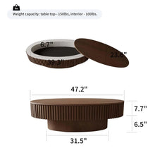 Oval Fluted Coffee Table With Storage In Solid Wood Veneer