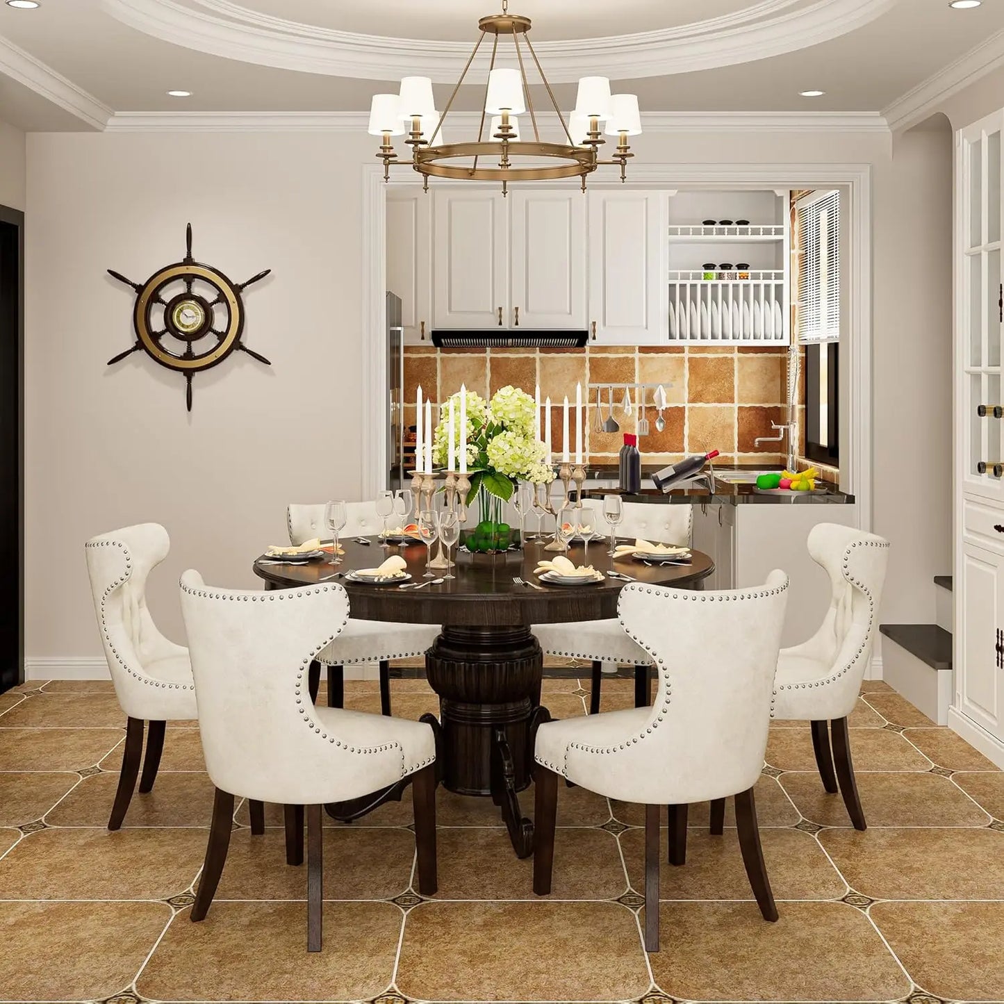 Upholstered Modern Dining Chairs Set of 2, High-end Button-Tufted Leather Dining Room Chairs with Nailhead Trim,, Customized