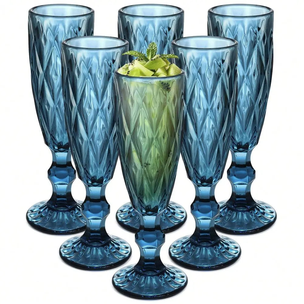 Wine Glasses 6Piece Set, Blue Wine Glasses, Blue Glassware, Vintage Stemware, Christmas Wine Glass Gift Set, Perfect For Hallow