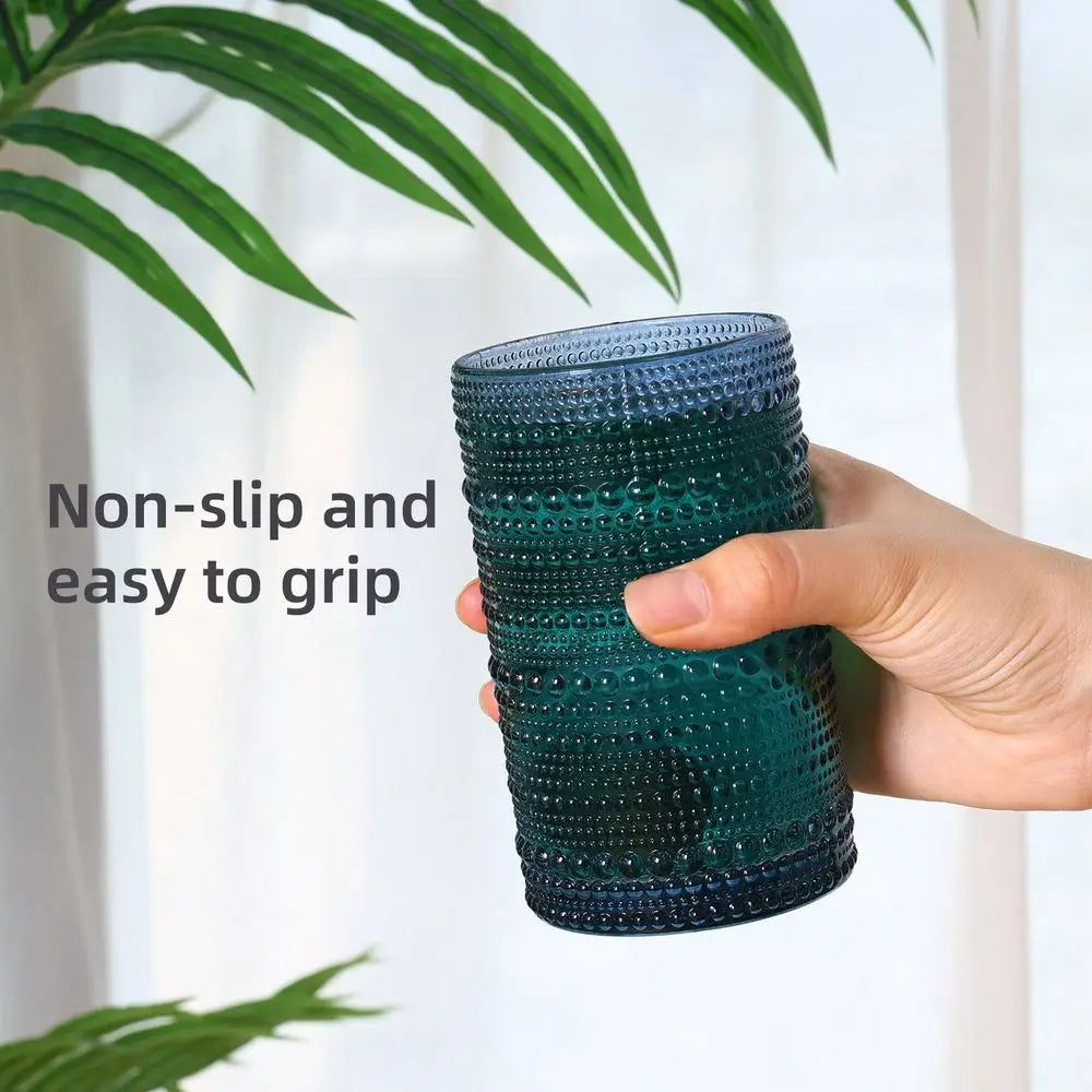 Hobnail Drinking Glasses Set Embossed Tumblers For Bar And Kitchen