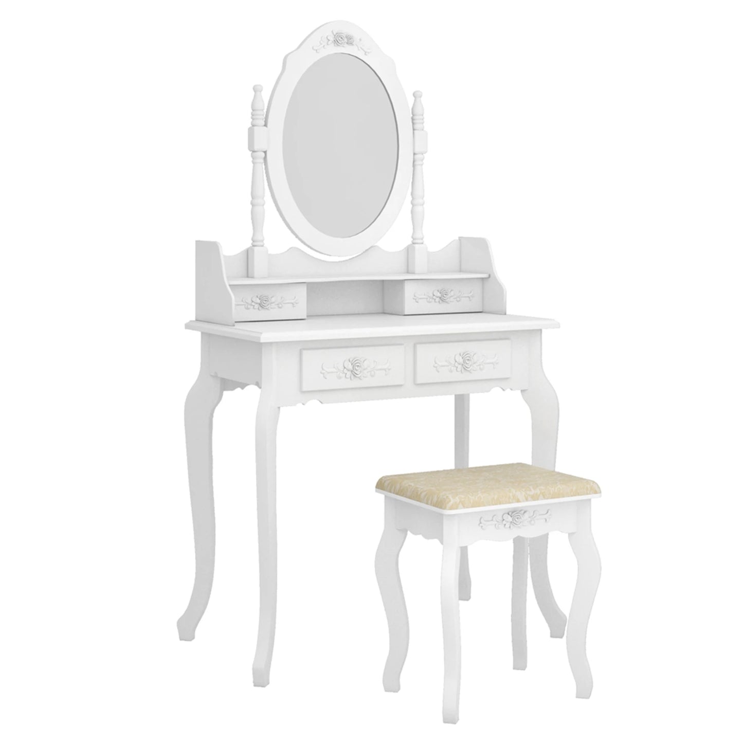Modern Concise 4-Drawer Dresser With 360-Degree Rotating Removable Mirror