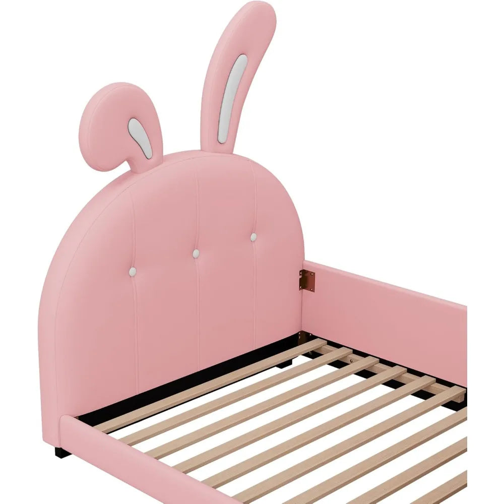 Rabbit Shape Kids Upholstered Bed With Sturdy Headboard