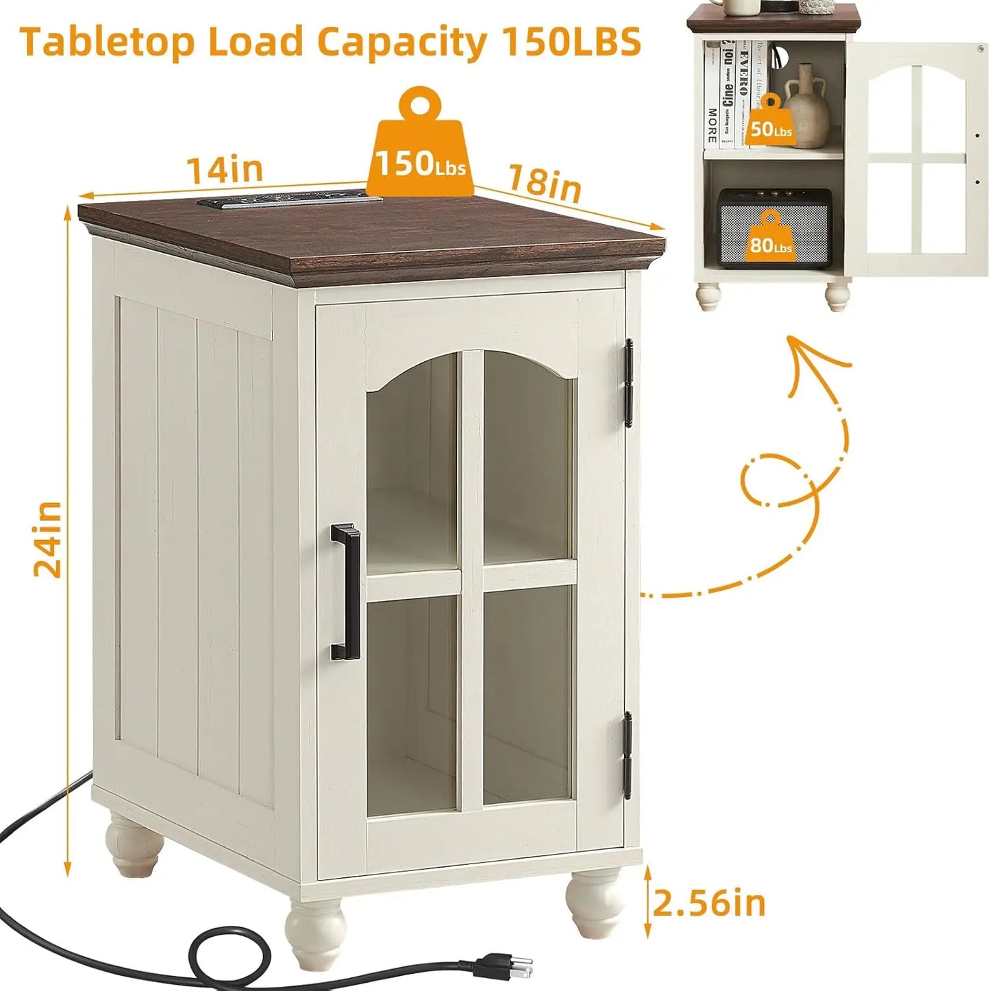 Farmhouse End Table Set of 3 , 18'' Narrow Side Table and 24" Large Sofa Side Table, Wood Night Stand Bedside Table