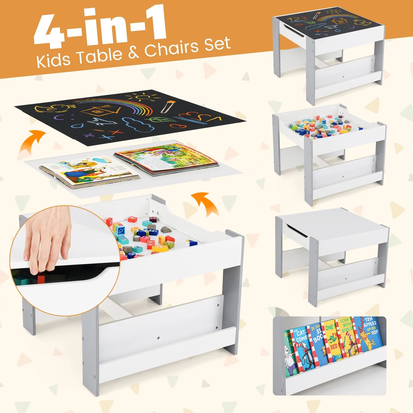 HOMASIS 4-In-1 Kids Table And Chair Set With Side Bookshelves