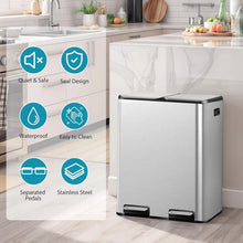 Stainless Steel Dual Trash Can With Foot Pedal For Kitchen