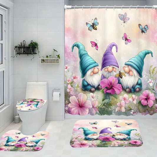 Dwarf Bathroom Four Piece Set Avant Garde Waterproof Shower Curtain