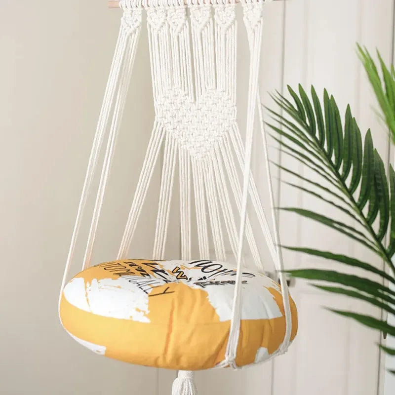LEZIZI Handwoven Cotton Tapestry Pet Hammock Swing Bed Macrame