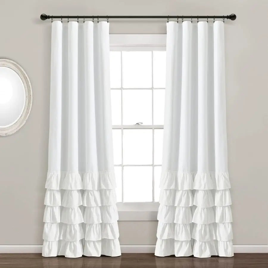 Allison Ruffle 100 Blackout Window Curtain Single 40 W x 84 L White White Blackout Curtains for Bedroom or Nursery Coquette Curt
