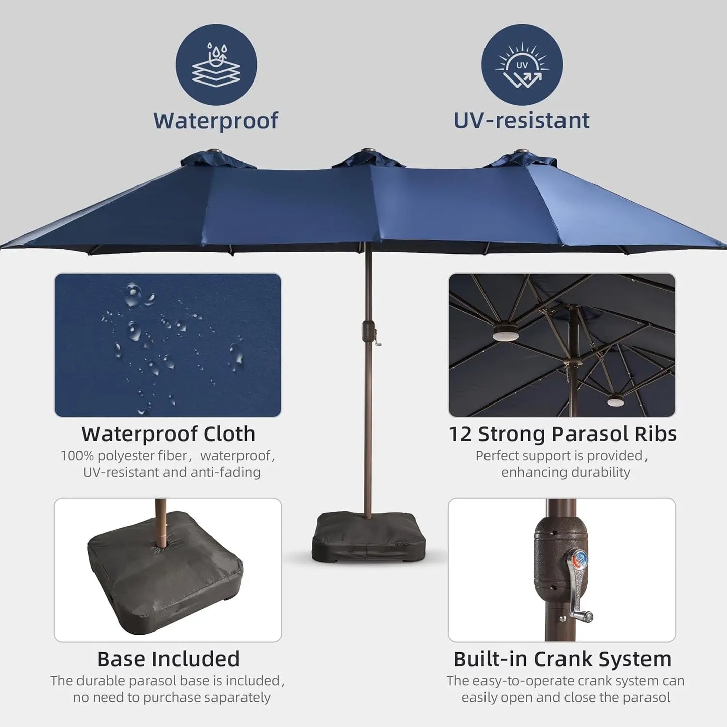 15 ft Large Patio Umbrella with Color Changing Lights,UPF50 Outdoor Table Umbrella with Solar Lights and, Customized