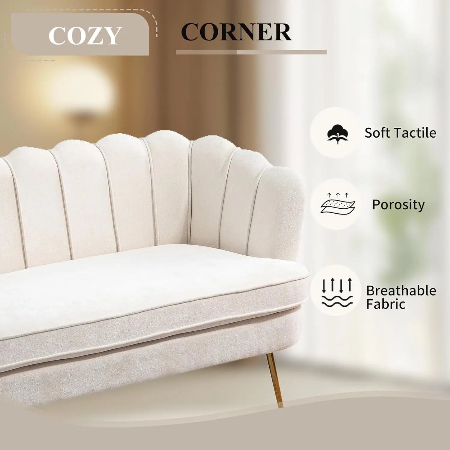 Chenille Upholstered Loveseat With Gold Metal Legs Petal Design