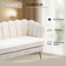 Chenille Upholstered Loveseat With Gold Metal Legs Petal Design