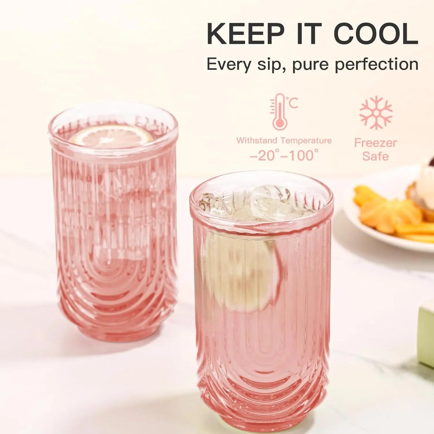 Vintage Glassware Set of 6 Art Deco Ripple Highball Glasses