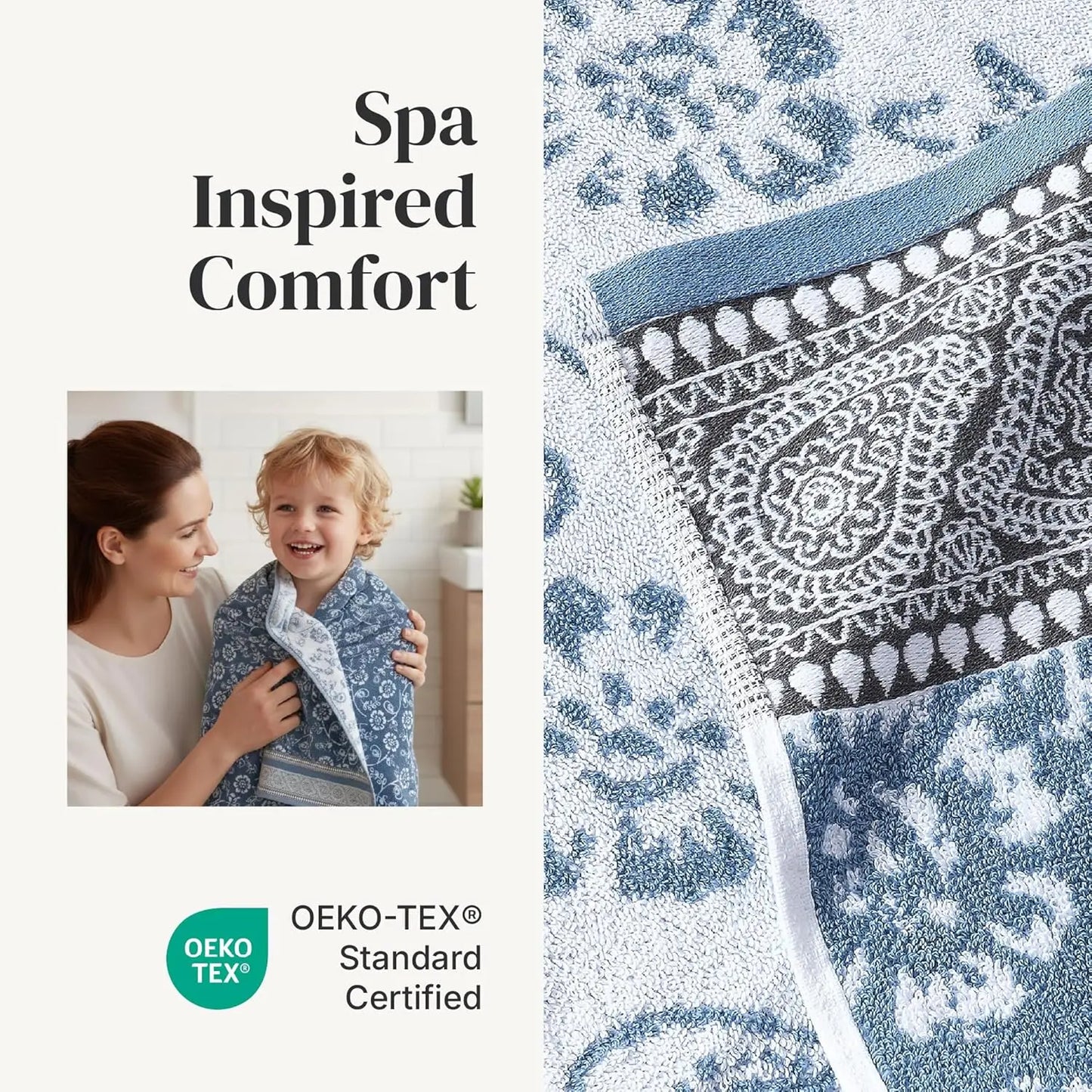 6-Piece Jacquard Towel Set: 2 Bath, 2 Hand, 2 Washcloths in Ophelia Blue - Modern Threads
