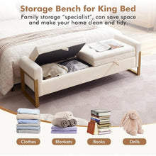 Velvet Storage Bench With Golden Legs For Bedroom Storage