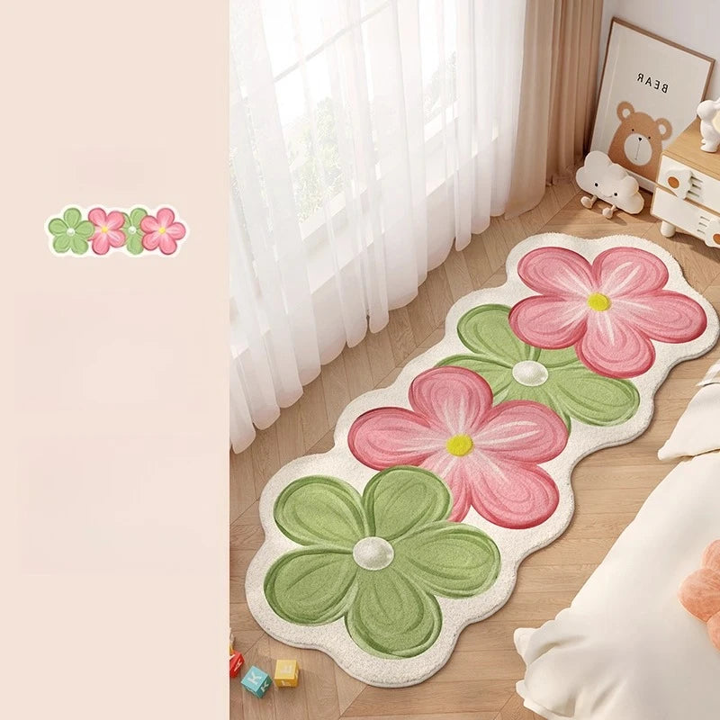 Flower Pattern Bedroom Decor Dopamine Carpet Thick Plush Carpets for Living Room Fluffy Soft Bedside Floor Mat Home Washable Rug
