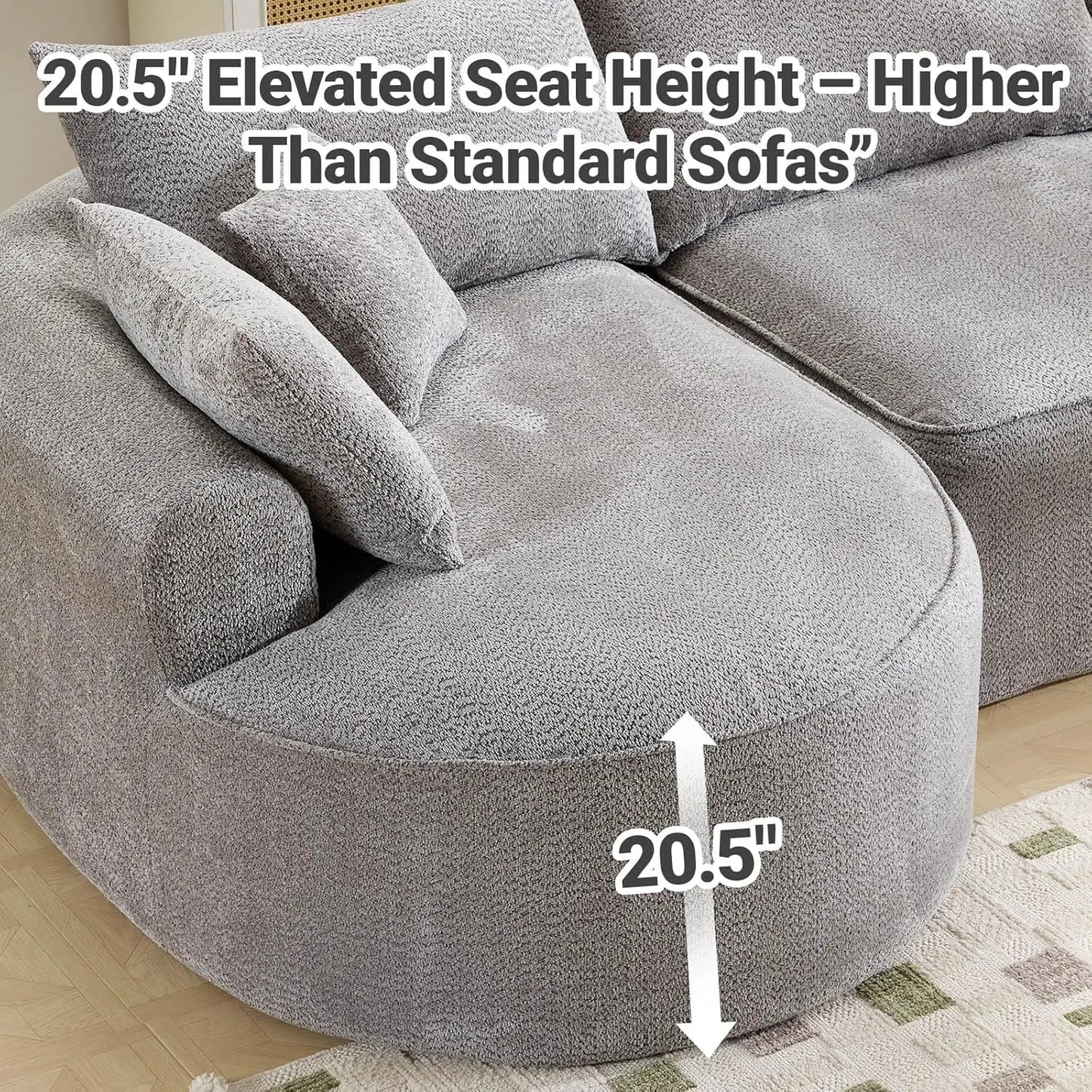 L-Shaped Sofa Sectional Couch With Curved Seat Design And 7 Pillows Customized