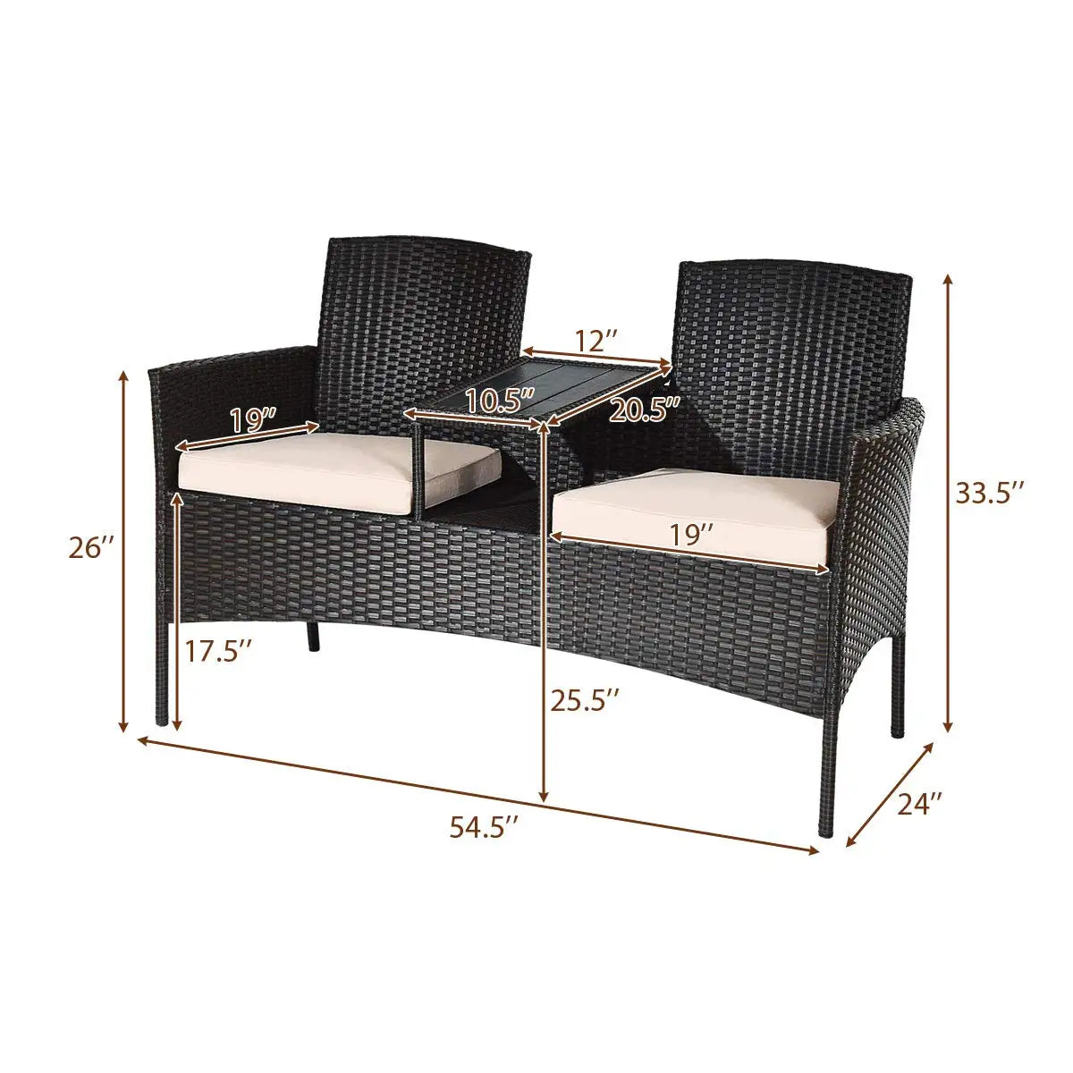 Outdoor Rattan Loveseat Modern Patio Conversation Set With Cushions Table