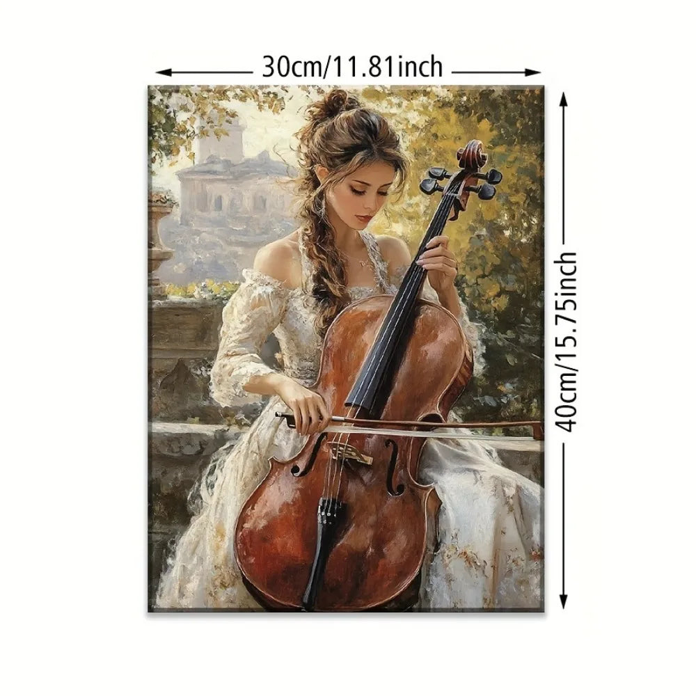 Cellist Canvas Art Print Pine Frame Modern Musician Wall Decor