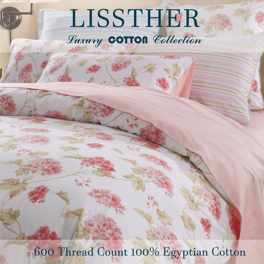 LISSTHERCN 3 Piece 600TC Egyptian Cotton Duvet Cover Set Floral