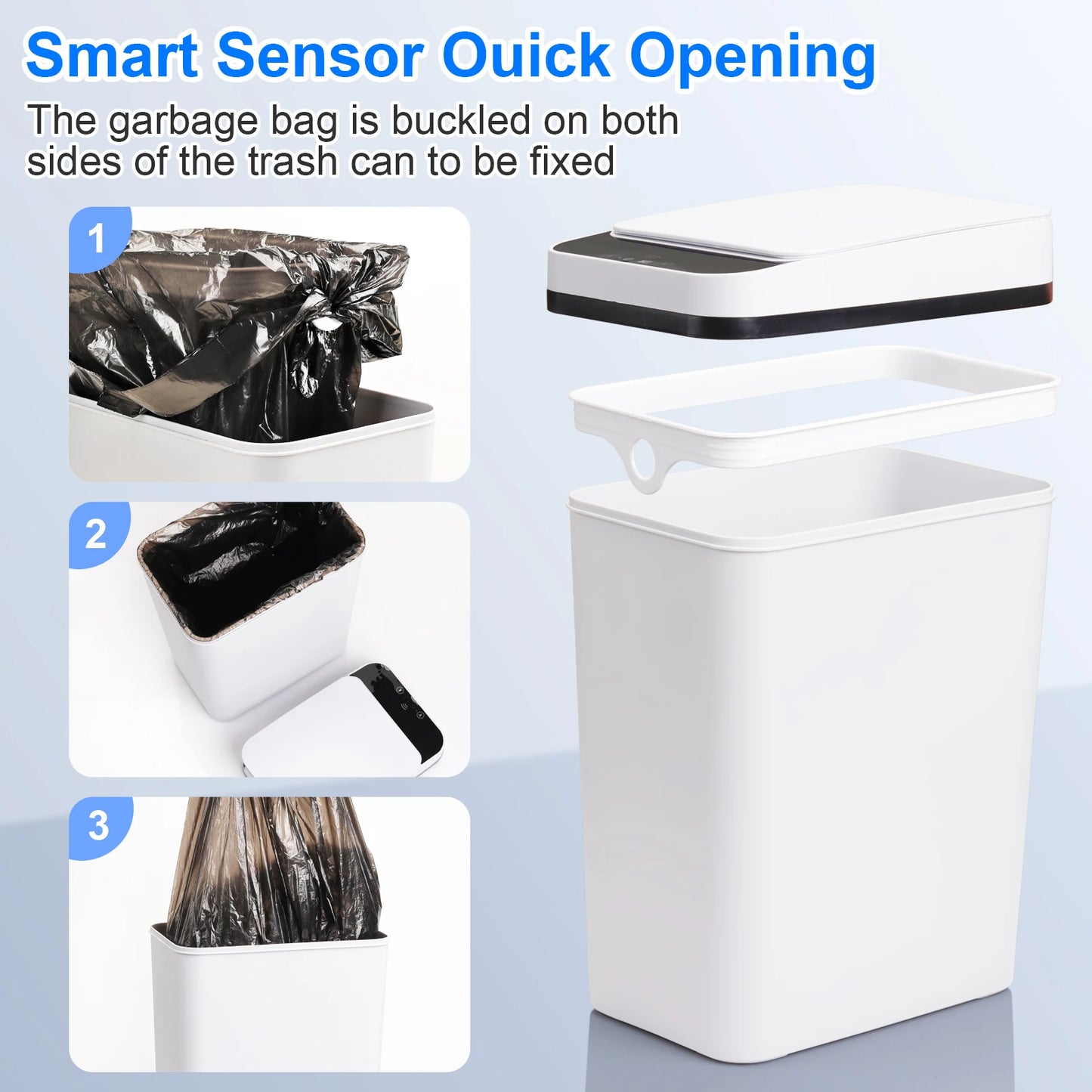 NONECN 2 Pack Bathroom Automatic Touchless Trash Can With Lid
