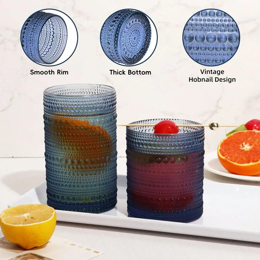 Hobnail Drinking Glasses Set Embossed Tumblers For Bar And Kitchen