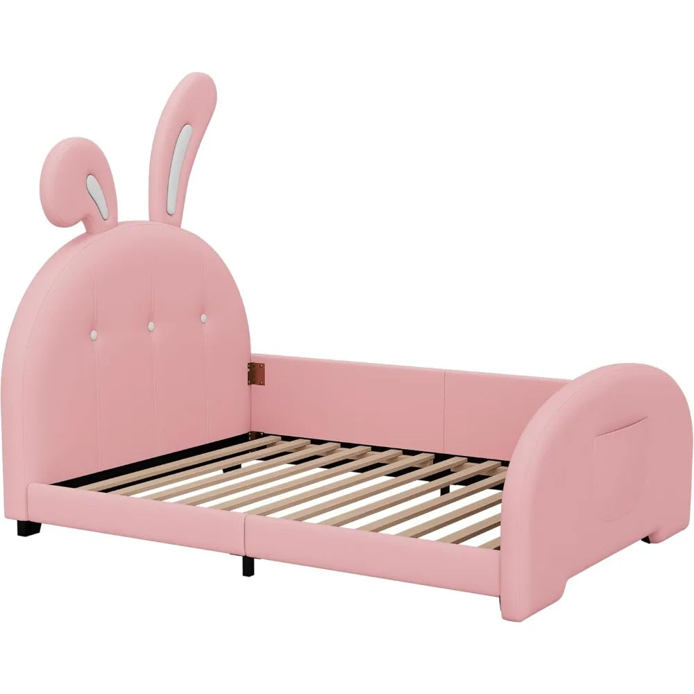 Rabbit Shape Kids Upholstered Bed With Sturdy Headboard