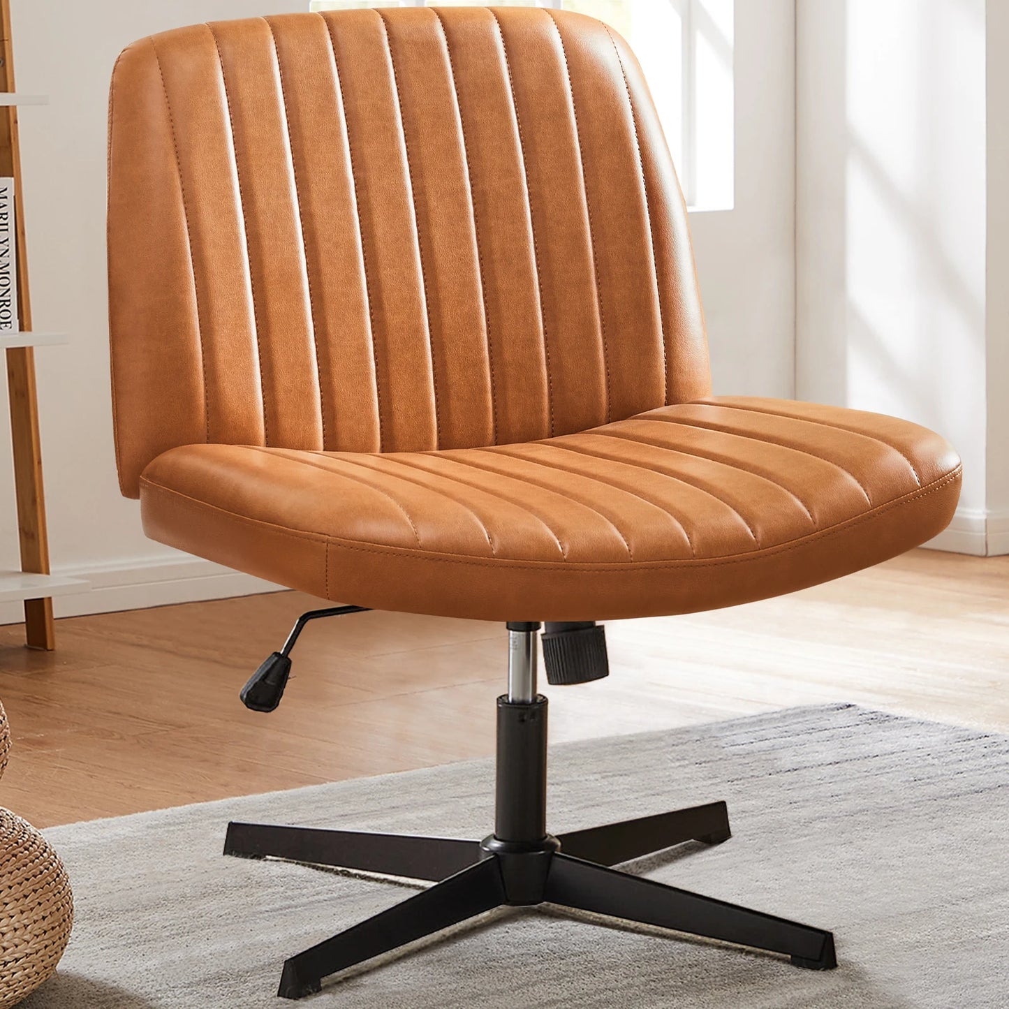 JHK Cross Legged Office Rocking Chair Armless Desk Swivel Fabric