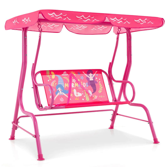 Toddler Porch Swing Chair With Adjustable Canopy And Safety Belts
