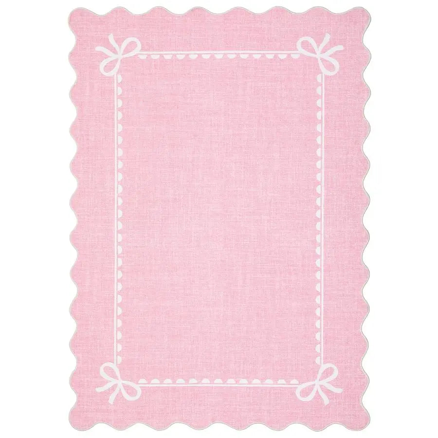 Scalloped Bow Rug for Living Room, Solid Pink Rug for Dorm, Washable Rugs 5x7 Soft Low Pile Non Slip Scalloped Rugs for Nursery