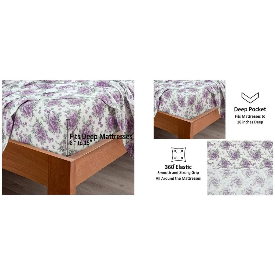 4 Piece 100 Cotton Flannel Sheets Queen Size Bed Set Warm amp Extra Soft Deep Pockets, Breathable, All Seasons Comfy Double Brus