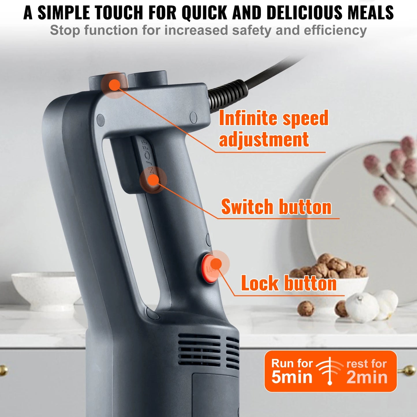 Succebuy Commercial Immersion Blender 500W Heavy Duty Variable Speed