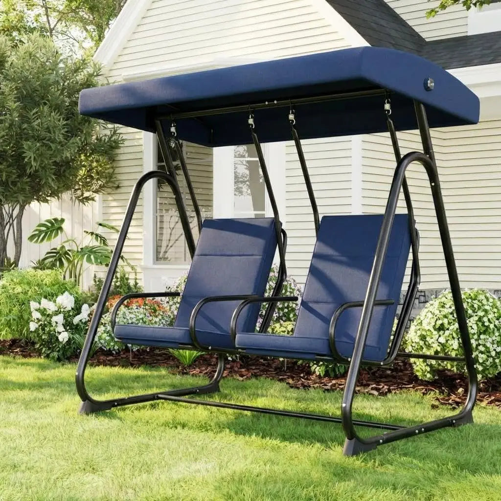 2 Person Outdoor Swing Chair Adjustable Canopy, Heavy Duty Porch Glider, Removable Cushions, Patio Swing For Garden Poolside