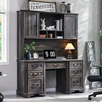 Farmhouse Executive Desk with Hutch,Wood Home Office Computer Desk, Featuring Keyboard Tray,Customized
