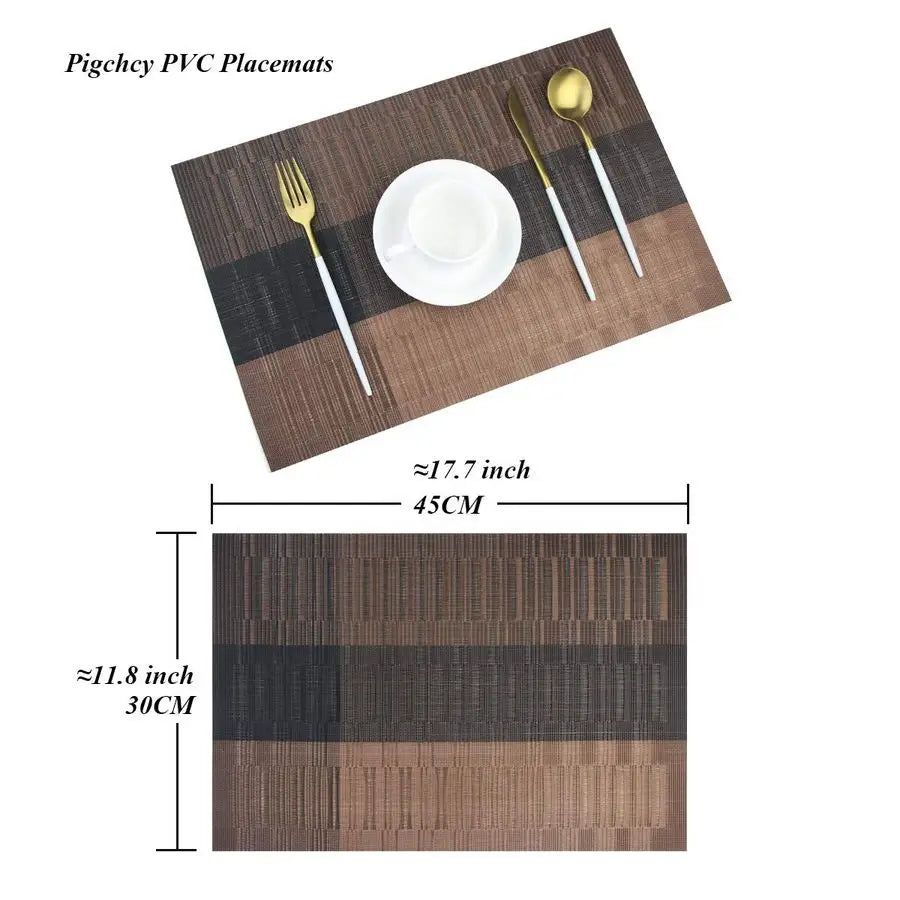 Vinyl Placemats Set of 12 Washable Durable Kitchen Table Mats Easy to Clean Plastic Placemats for Dining Table Brown