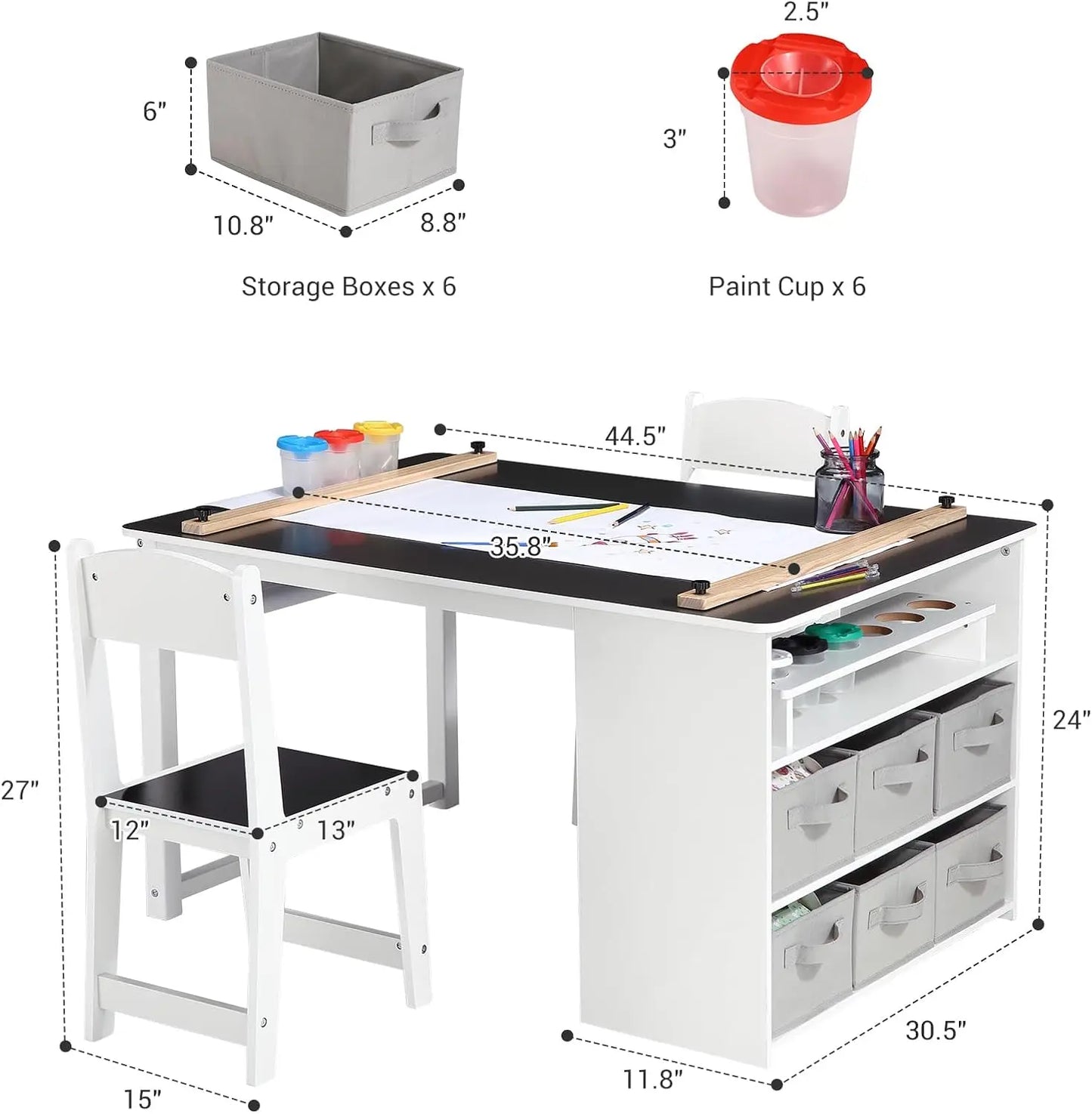 4 In 1 Kids Art Table and Chair Set Toddler Craft Storage Desk with Art Supply Organizer,Drawing Desk,Activity and Study Table