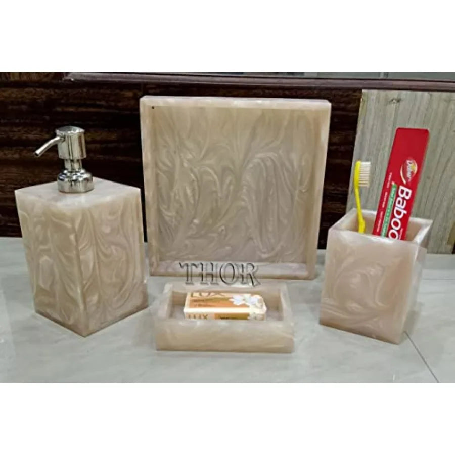 Stylish Luxury Bathroom Sets Stone Bathroom Accessories Decor Soap Dispenser Tooth Brush Holder and Soap Dish and Towel Tray Se