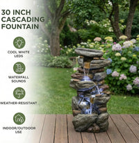 Outdoor Water Fountain Large - Stone Fountains with LED Light for Patio Yard Garden Backyard Decking Outdoor or Entryway Decor 3