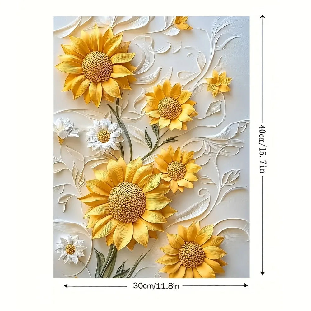 Sunflower 3D Relief Canvas Art With Wood Frame Living Room