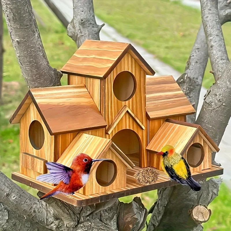 Outdoor Rural Wooden Birdhouse - Villa-Style Multi-Layer Hanging Bird Feeder - Paintable with Multiple Compartments - Garden Decoration to Attract Birds - a Gift for Bird Enthusiasts - Suitable for Use All Year Round
