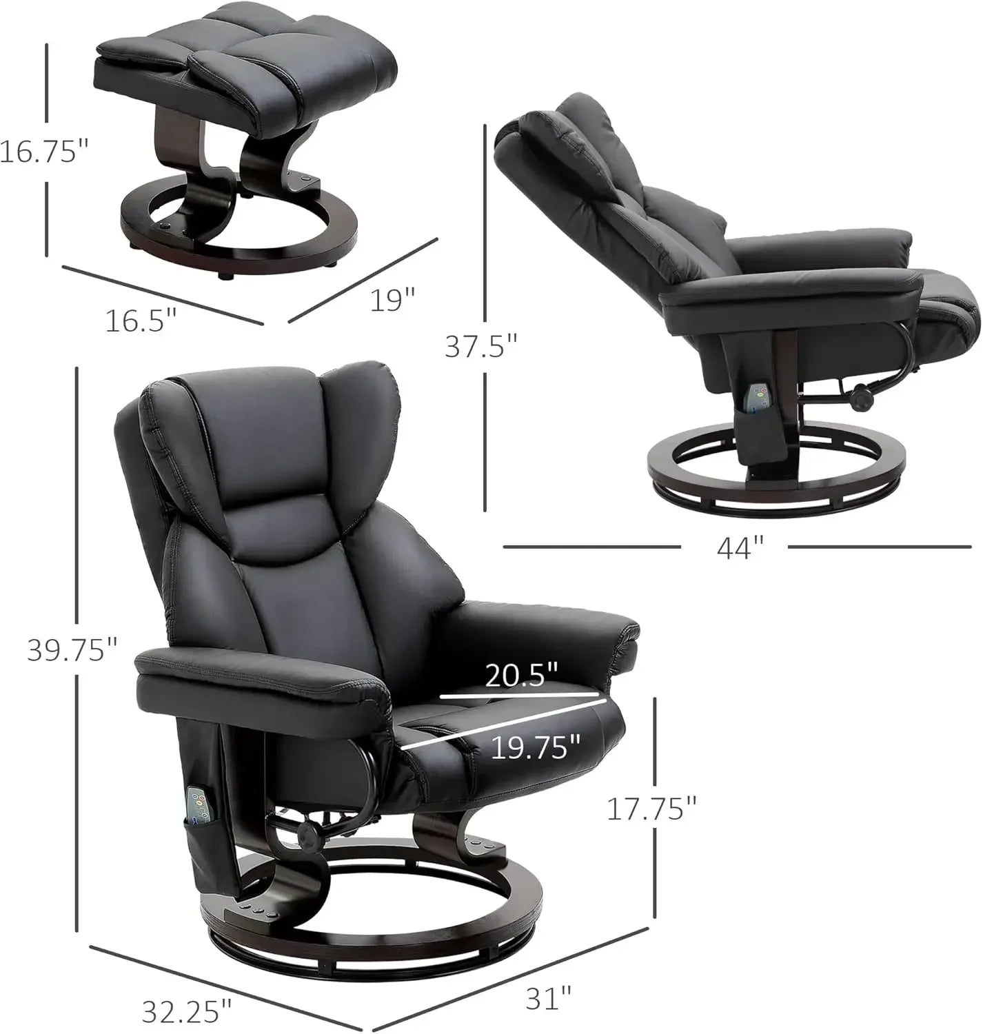 BestsellerMassage Recliner Chair with Ottoman Footrest, 10 Vibration Points, 360° Swivel Reclining Chair, Faux Leather Living Ro