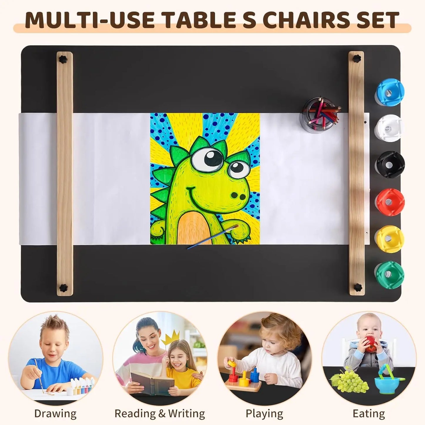 4 In 1 Kids Art Table and Chair Set Toddler Craft Storage Desk with Art Supply Organizer,Drawing Desk,Activity and Study Table